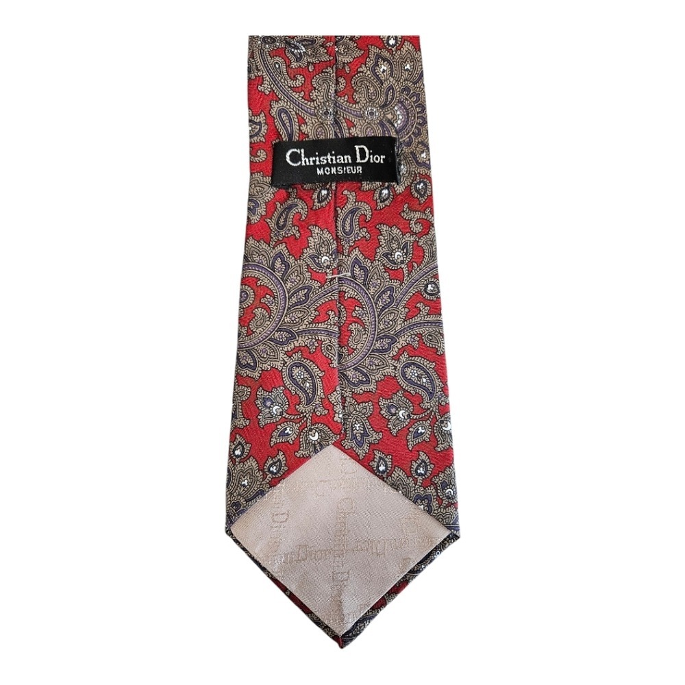 Christian Dior Mens Red Silk Necktie Paisley Print Woven Italy VTG‎ 58 in x 3.5